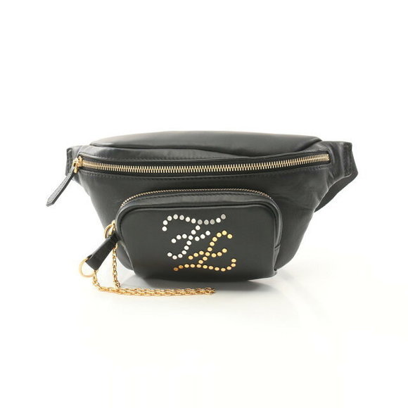 FENDI Karligraphy Waist Bag Body Leather Black - Picture 1 of 7